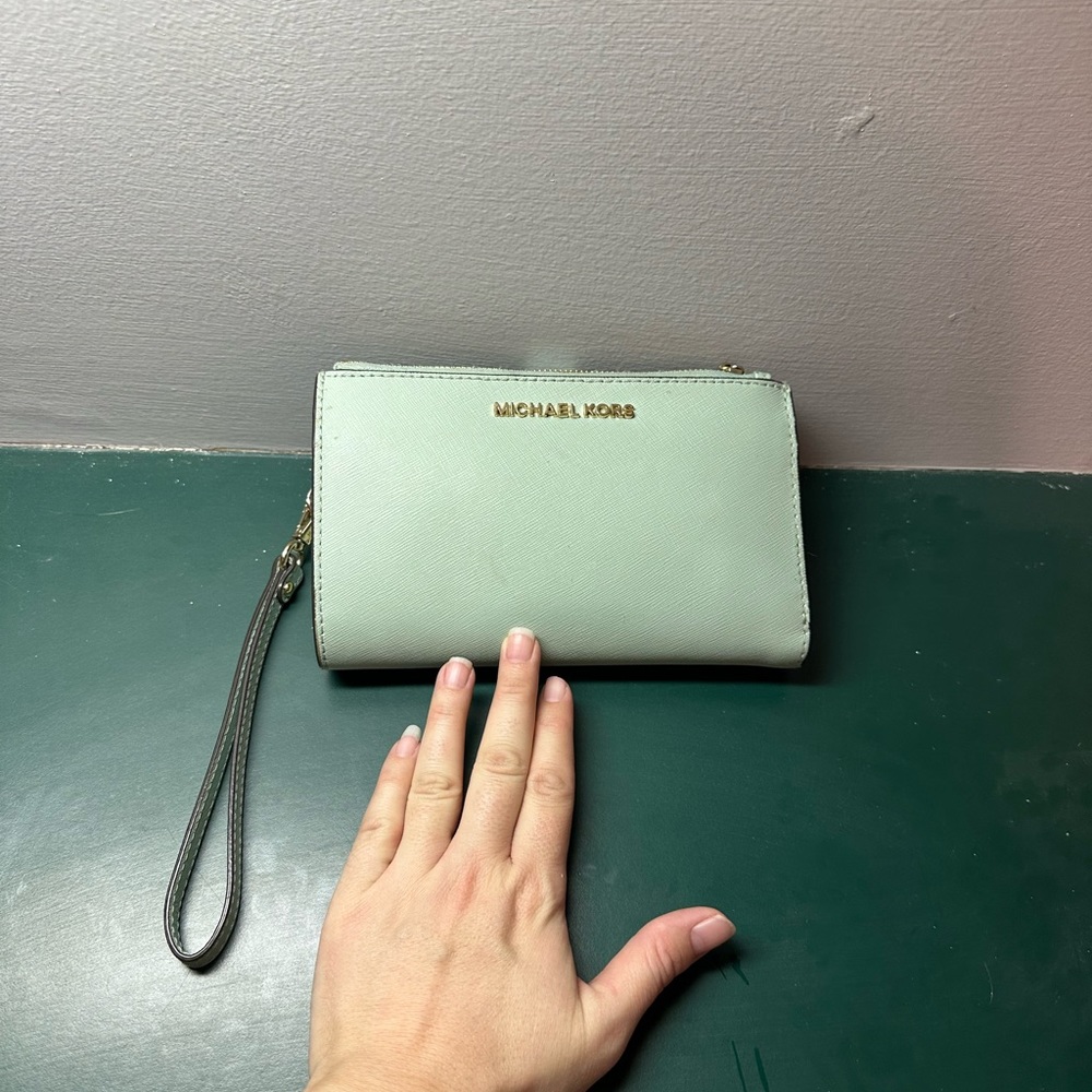 Teal Michael Kors wristlet wallet